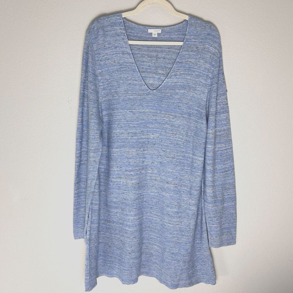 Pure Jill Tunic Sweater Cotton Linen Blend Long Marled Blue Knit Lagenlook XL